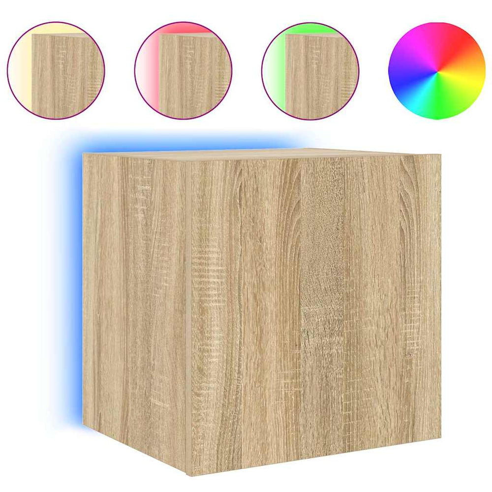 vidaXL TV Wall Cabinet with LED Lights Sonoma Oak 40.5x35x40 cm