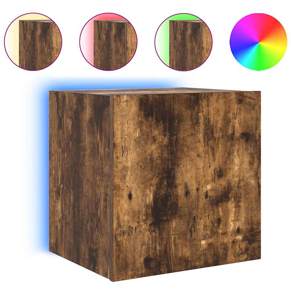 vidaXL TV Wall Cabinet with LED Lights Smoked Oak 40.5x35x40 cm