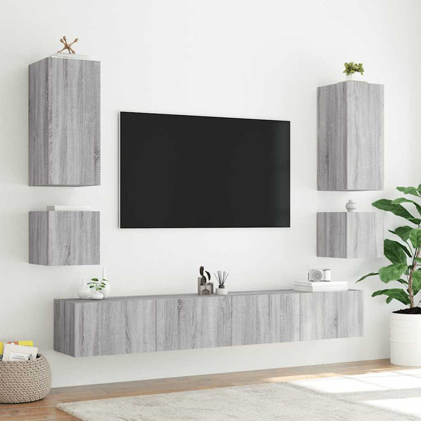 TV-Wandschrank mit LED Grau Sonoma
