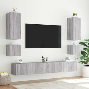 TV-Wandschränke mit LED, 2er Set, Grau