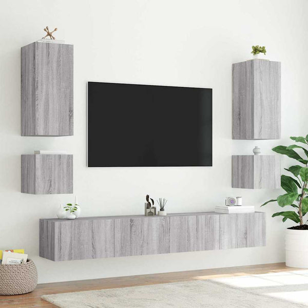 TV-Wandschränke mit LED, 2er Set, Grau