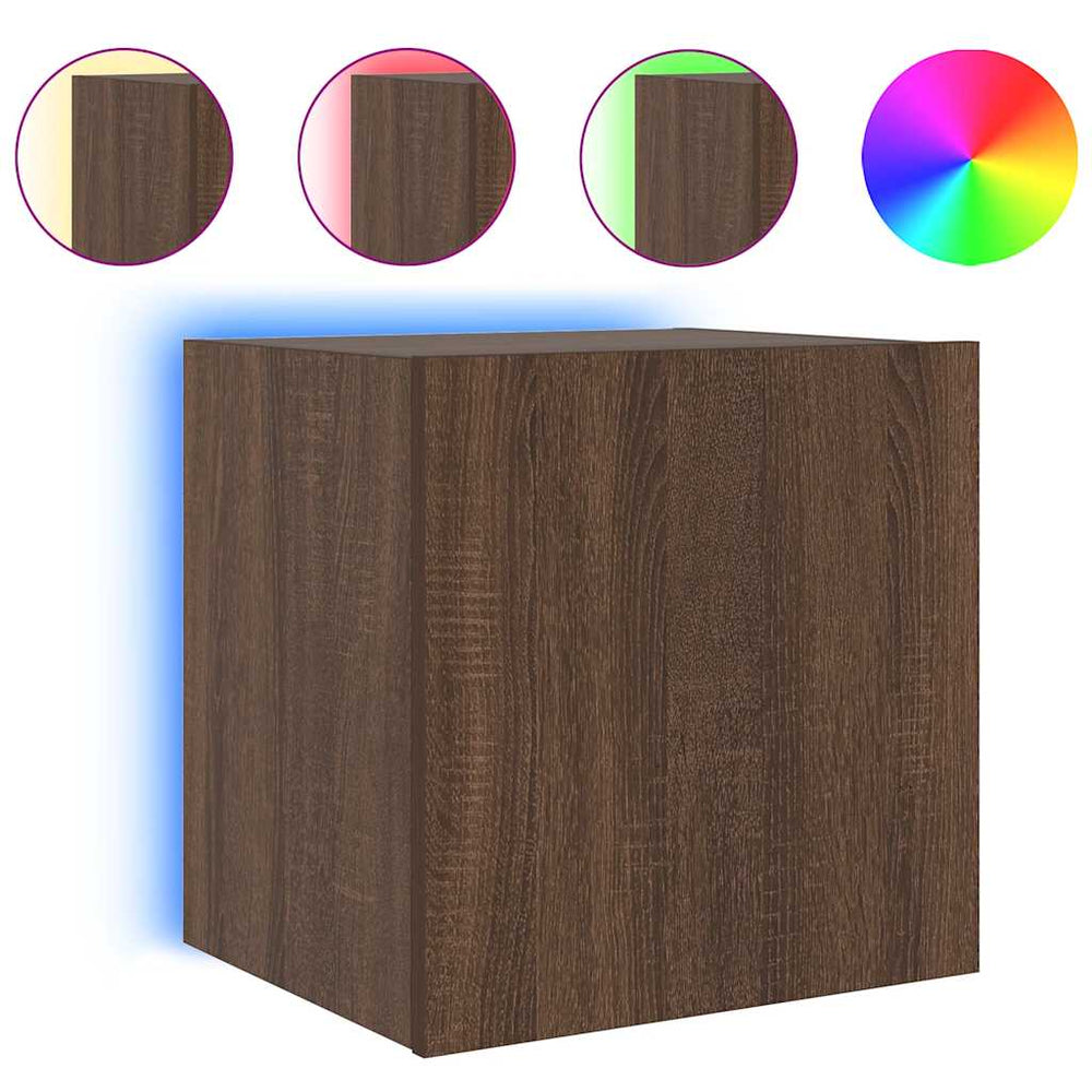 vidaXL TV Wall Cabinet with LED Lights Brown Oak Look 40.5x35x40 cm
