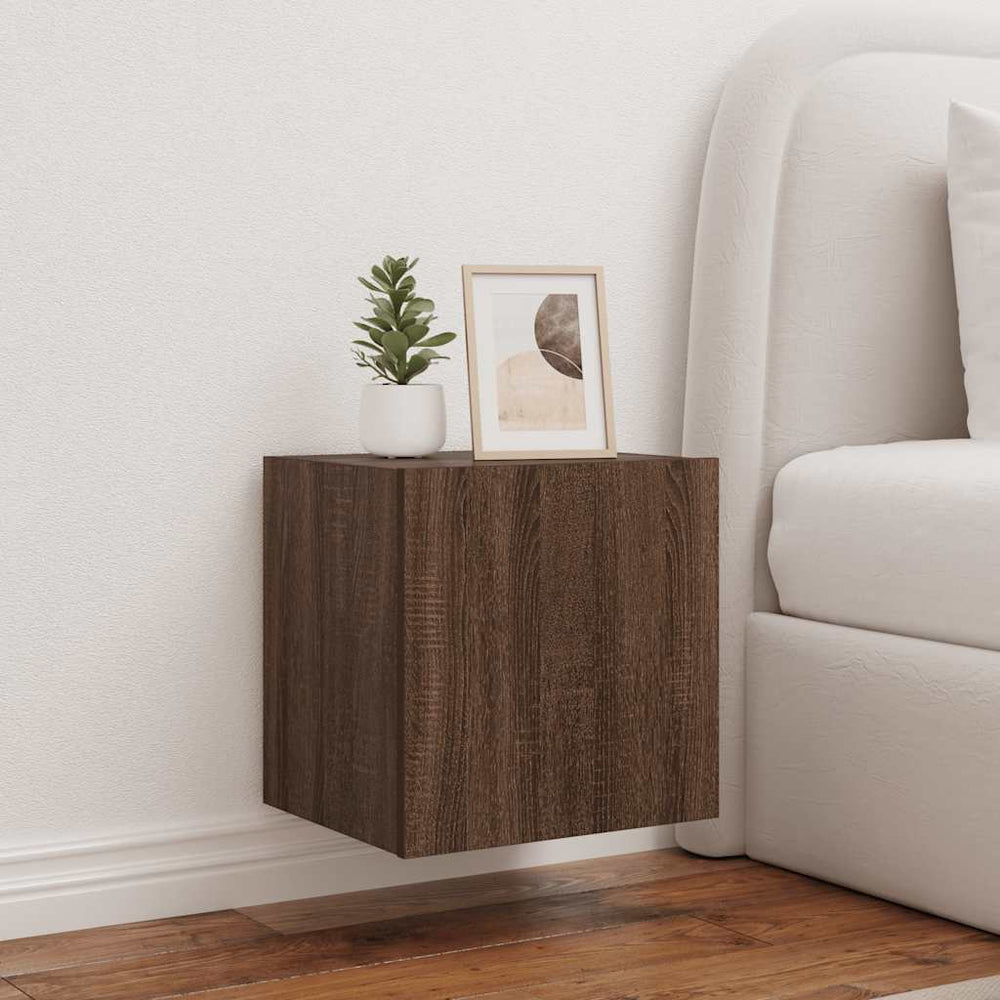 vidaXL TV Wall Cabinet with LED Lights Brown Oak Look 40.5x35x40 cm