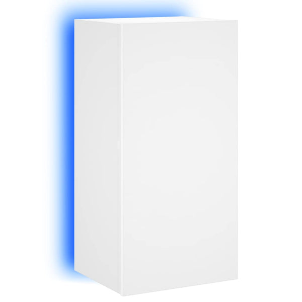 Weißer TV-Wandschrank mit LED-Beleuchtung