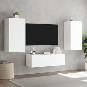 Weißer TV-Wandschrank mit LED-Beleuchtung