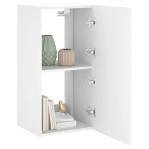 Weißer TV-Wandschrank mit LED-Beleuchtung
