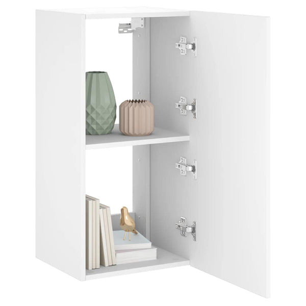 Weißer TV-Wandschrank mit LED-Beleuchtung