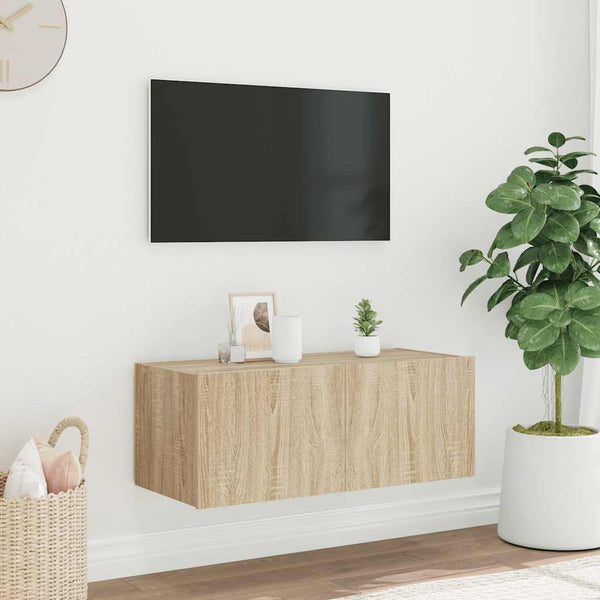 TV-Wandschrank mit LED Sonoma-Eiche 80cm
