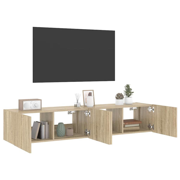 TV-Wandschränke mit LED Sonoma-Eiche 2er Set