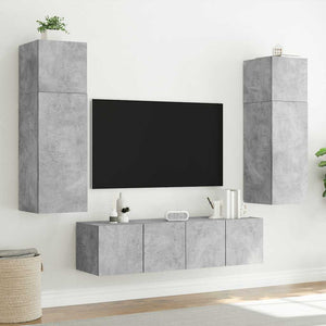 TV-Wandschränke mit LED, 2er-Set, Betongrau
