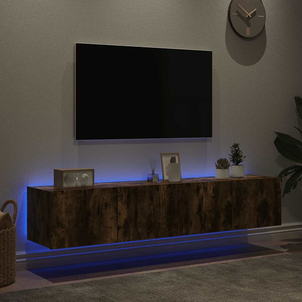 TV-Wandschränke mit LED Räuchereiche 80x35x31cm, 2er-Set