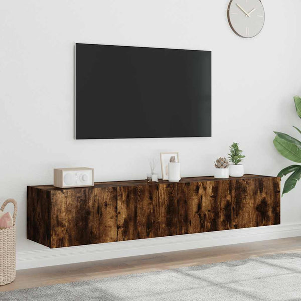 TV-Wandschränke mit LED Räuchereiche 80x35x31cm, 2er-Set