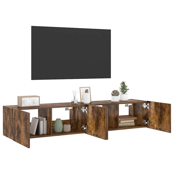 TV-Wandschränke mit LED Räuchereiche 80x35x31cm, 2er-Set