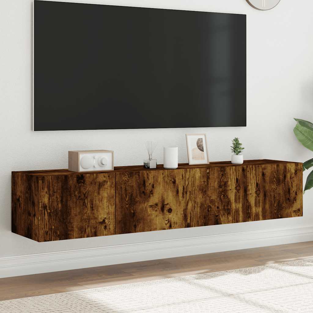 TV-Wandschränke mit LED Räuchereiche 80x35x31cm, 2er-Set