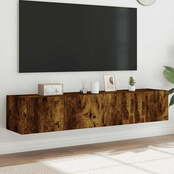 TV-Wandschränke mit LED Räuchereiche 80x35x31cm, 2er-Set