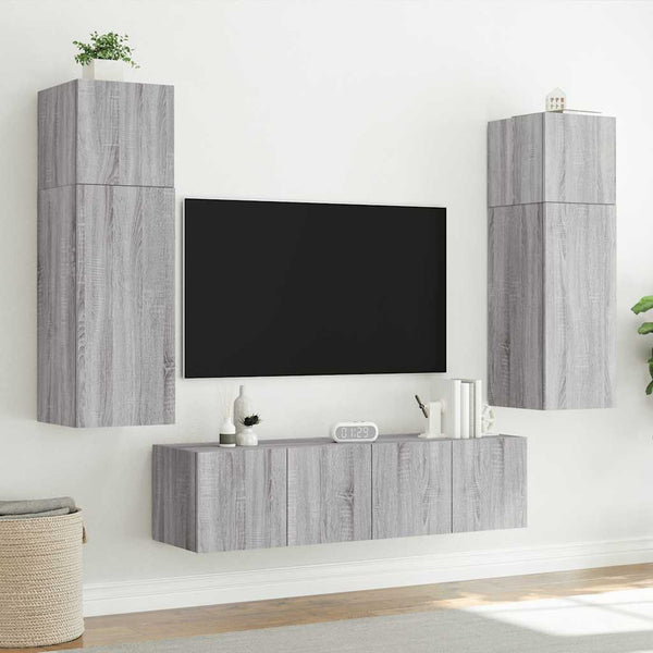 Grauer TV-Wandschrank mit LED-Beleuchtung