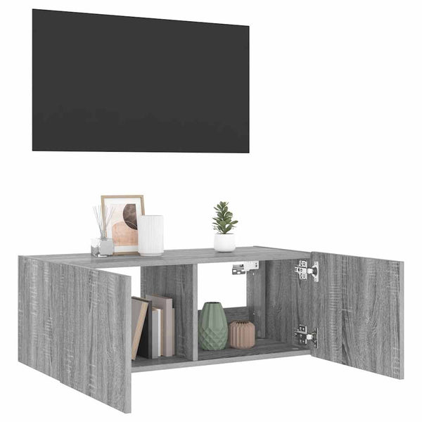 Grauer TV-Wandschrank mit LED-Beleuchtung