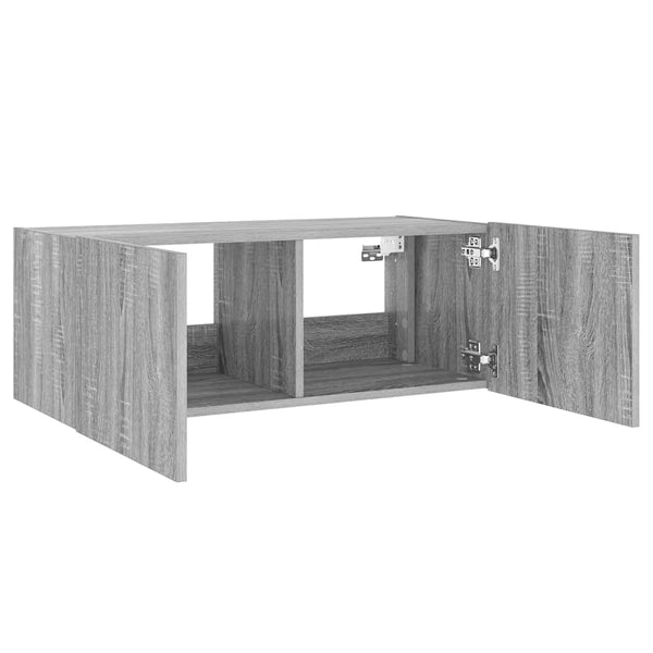 Grauer TV-Wandschrank mit LED-Beleuchtung