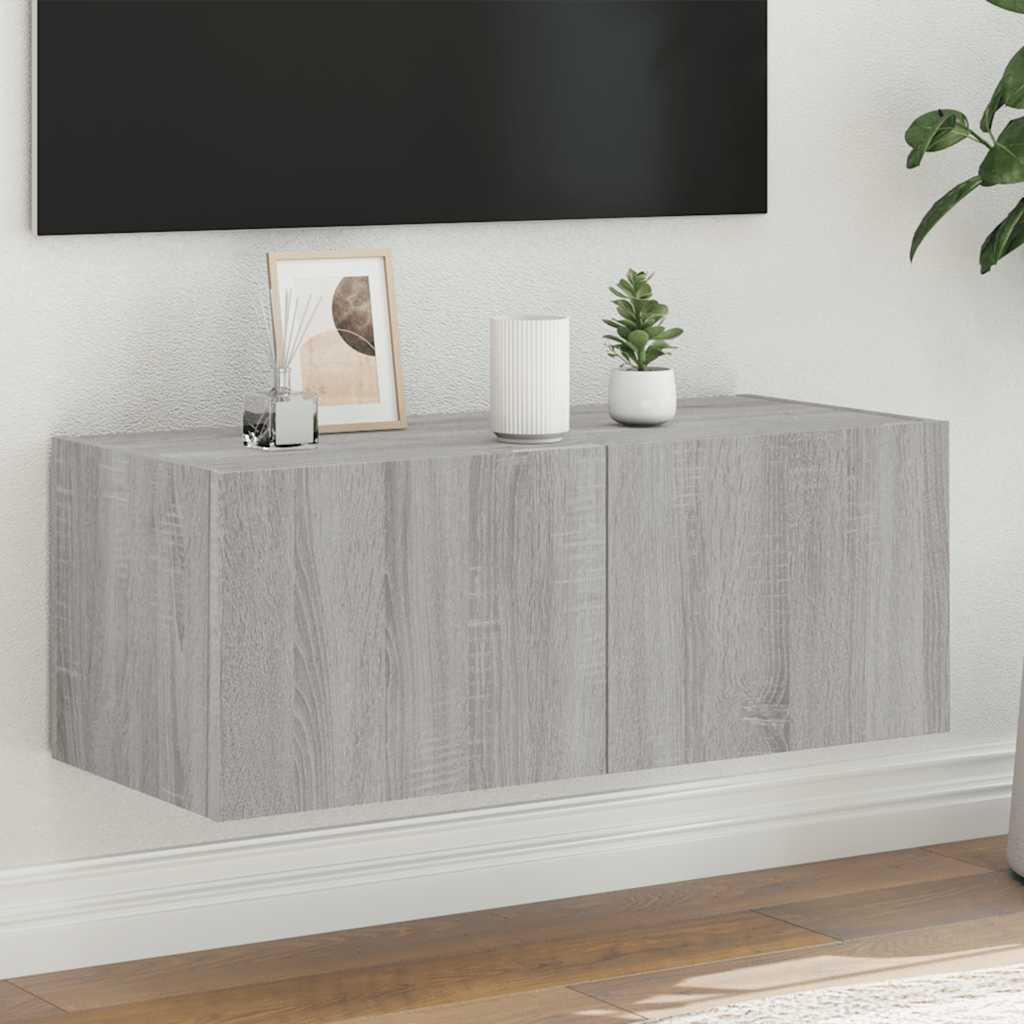 Grauer TV-Wandschrank mit LED-Beleuchtung