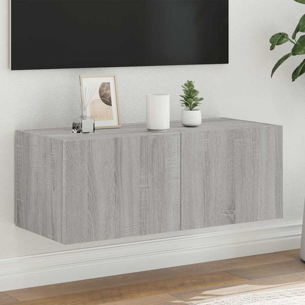 Grauer TV-Wandschrank mit LED-Beleuchtung