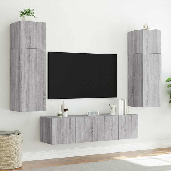 TV-Wandschränke mit LED Grau Sonoma 2er-Set