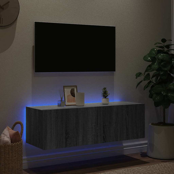 TV-Wandschrank mit LED Grau Sonoma 100 cm
