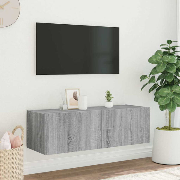 TV-Wandschrank mit LED Grau Sonoma 100 cm