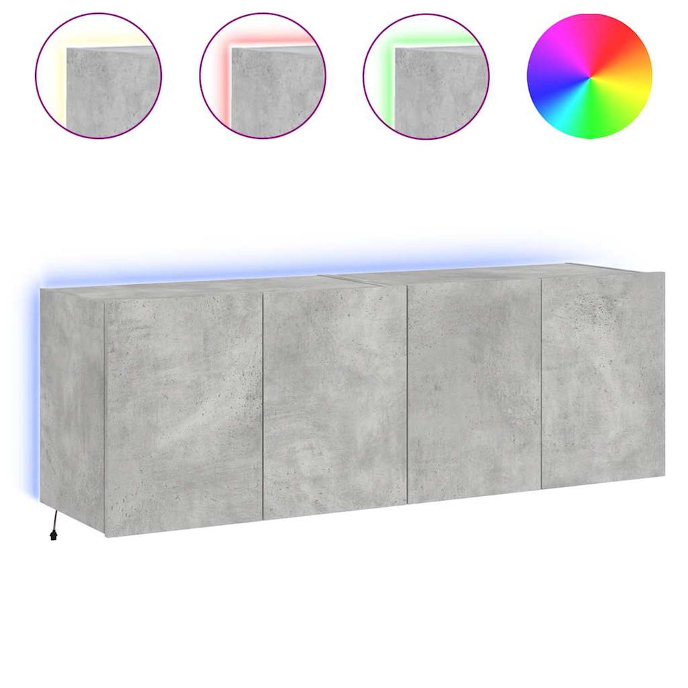 vidaXL Wall-Mounted TV Cabinets with LED Lights 2 pcs Concrete Grey 60x35x41 cm