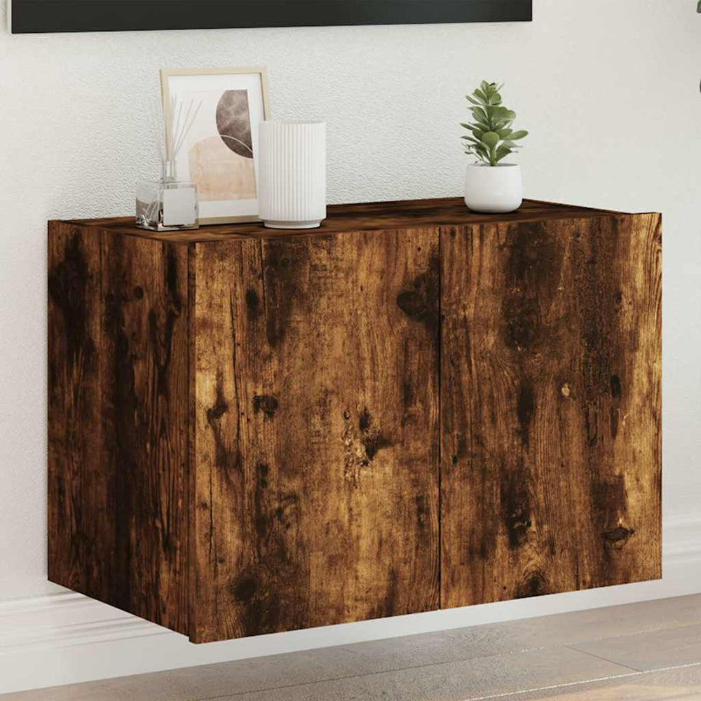 vidaXL Wall-Mounted TV Cabinet with LED Lights Smoked Oak 60x35x41 cm
