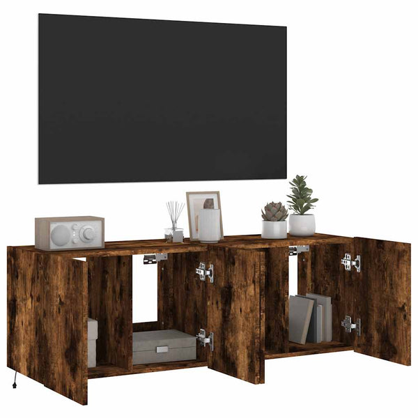 TV-Wandschränke mit LED Räuchereiche 60x35x41cm, 2er-Set