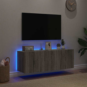 TV-Wandschränke mit LED, 2er Set, Grau Sonoma