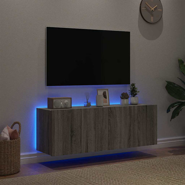 TV-Wandschränke mit LED, 2er Set, Grau Sonoma