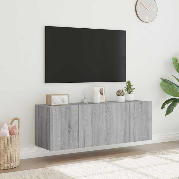 TV-Wandschränke mit LED, 2er Set, Grau Sonoma
