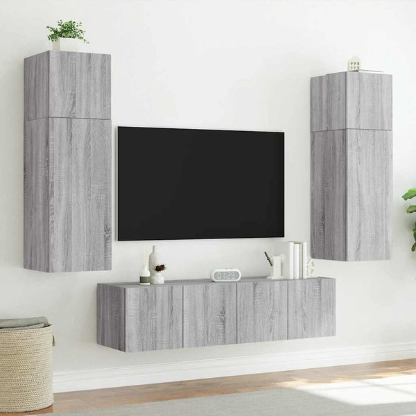 TV-Wandschränke mit LED, 2er Set, Grau Sonoma