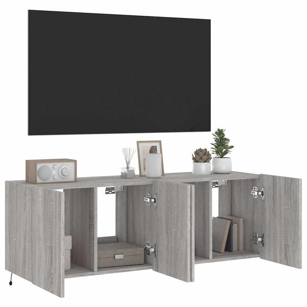 TV-Wandschränke mit LED, 2er Set, Grau Sonoma
