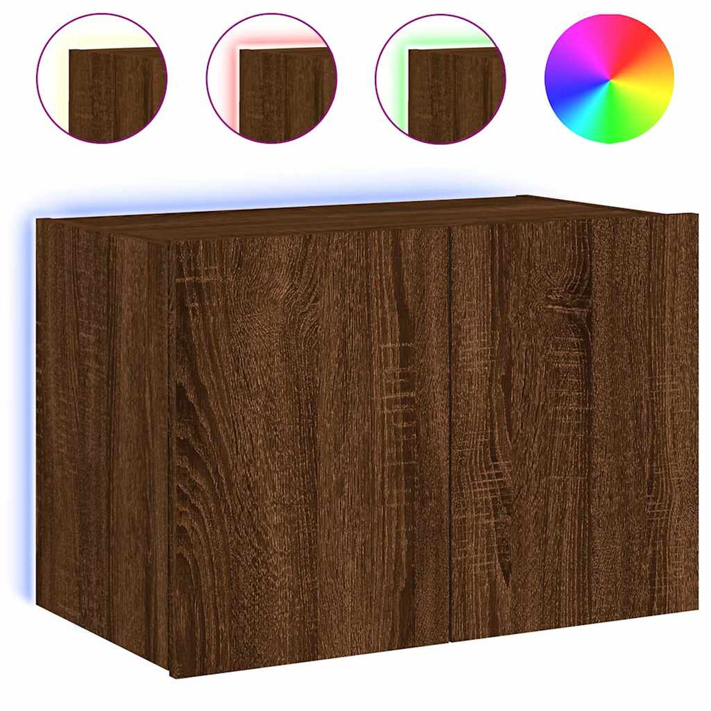 TV-Wandschrank mit LED Braun Eiche 60x35x41 cm