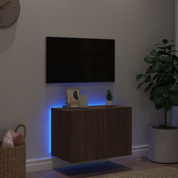 TV-Wandschrank mit LED Braun Eiche 60x35x41 cm