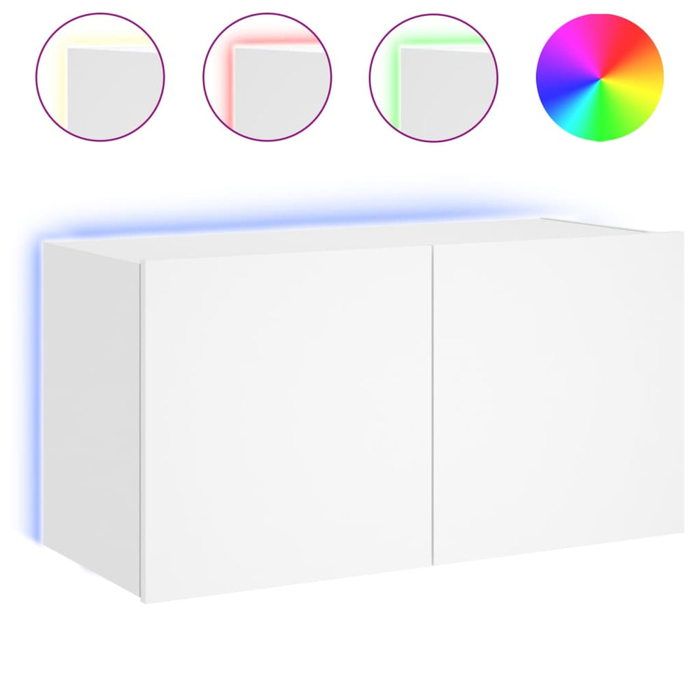 TV-Wandschrank mit LED, Weiß, 80 cm
