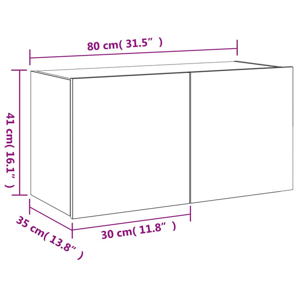TV-Wandschrank mit LED, Weiß, 80 cm