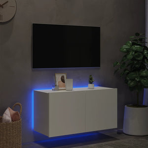TV-Wandschrank mit LED, Weiß, 80 cm