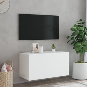 TV-Wandschrank mit LED, Weiß, 80 cm