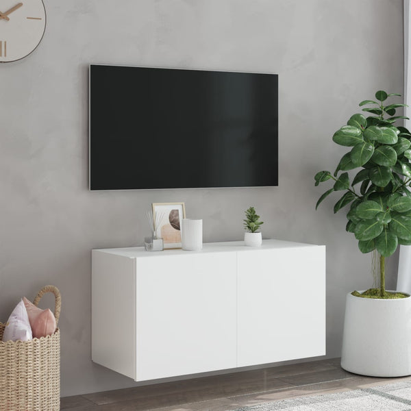 TV-Wandschrank mit LED, Weiß, 80 cm