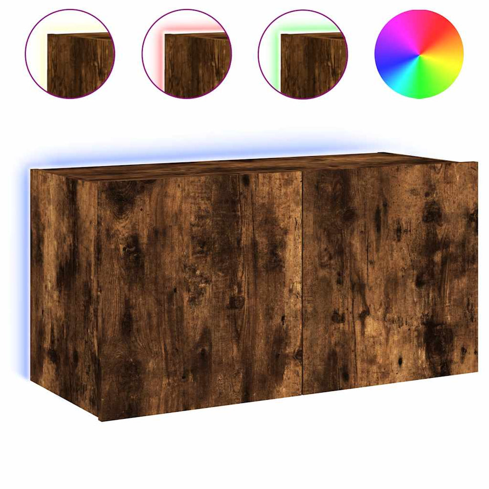 vidaXL TV Wall Cabinet with LED Lights Smoked Oak 80x35x41 cm