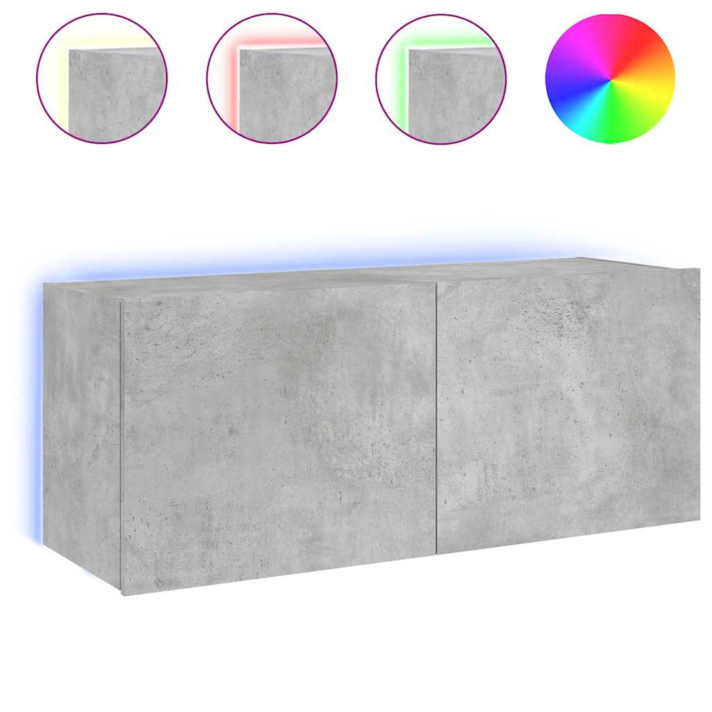 vidaXL TV Wall Cabinet with LED Lights Concrete Gray 100x35x41 cm