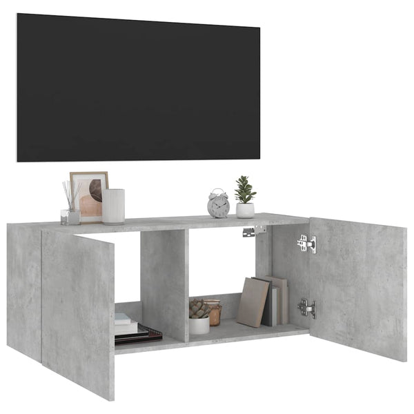 TV-Wandschrank mit LED Betongrau 100 cm