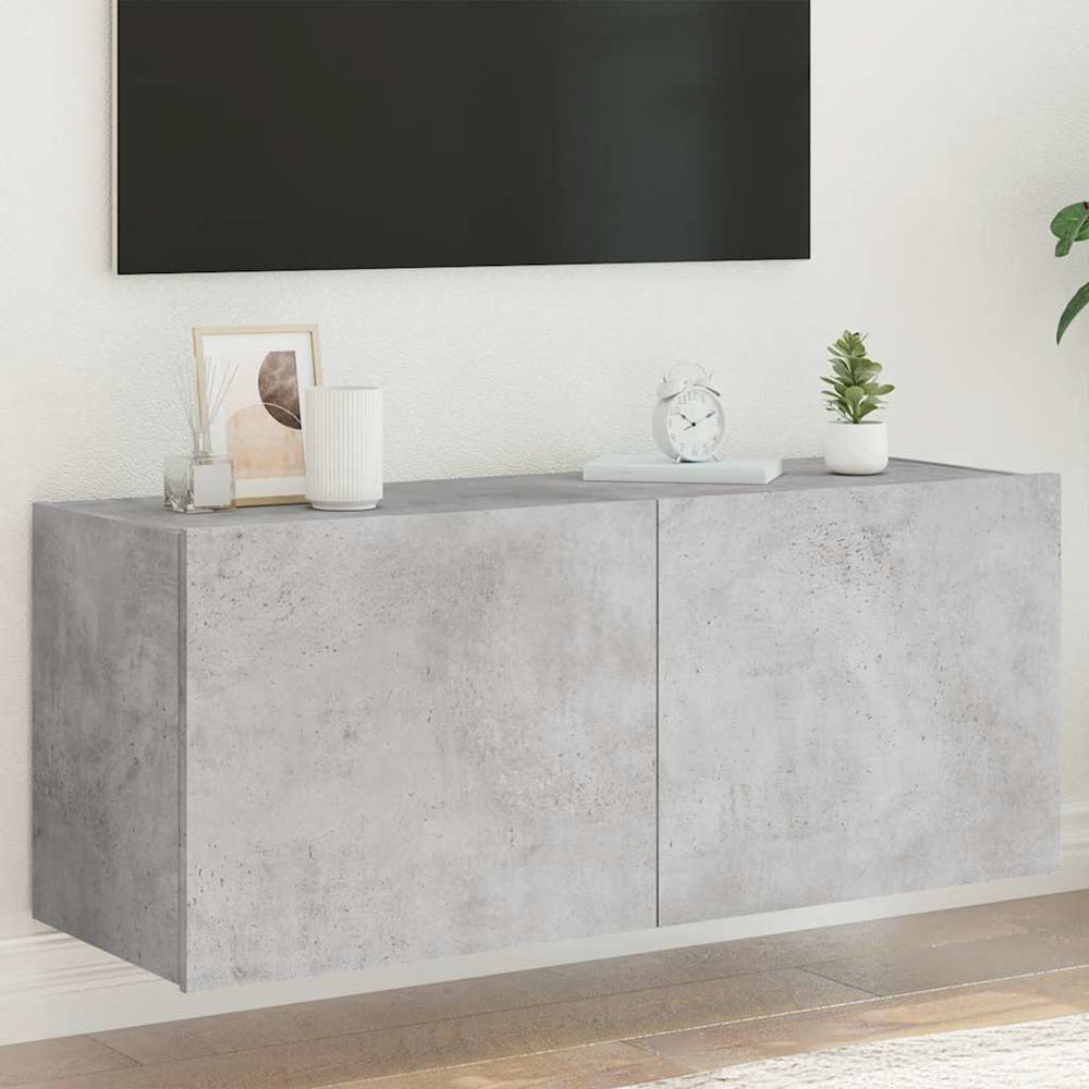 vidaXL TV Wall Cabinet with LED Lights Concrete Gray 100x35x41 cm