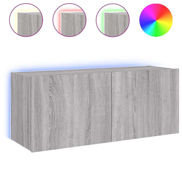 TV-Wandschrank Grau Sonoma mit LED 100 cm