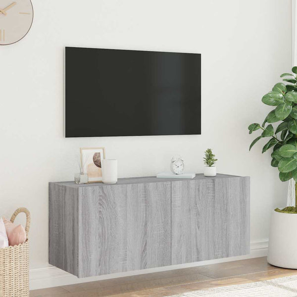 TV-Wandschrank Grau Sonoma mit LED 100 cm