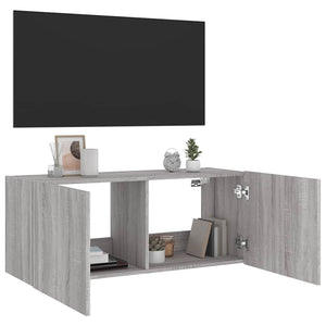 TV-Wandschrank Grau Sonoma mit LED 100 cm
