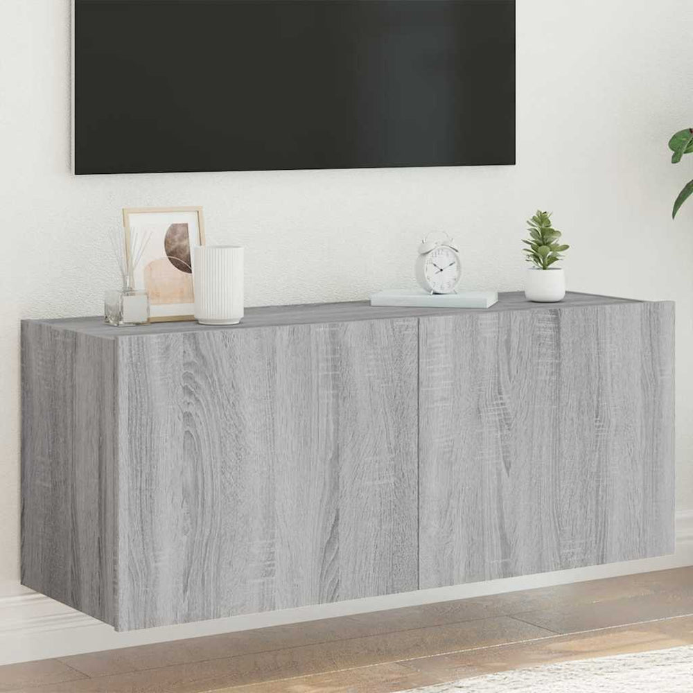vidaXL TV Wall Cabinet with LED Lights Sonoma Grey 100x35x41 cm